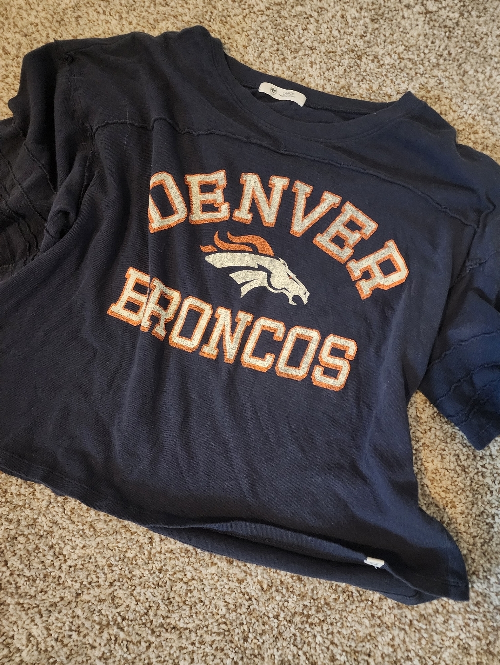 ’47 Brand Denver Broncos🐎 Women’s Half Moon Stevie Crop Tee Navy Blue Size Sz L